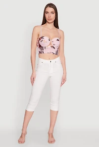 Womens Stylish Floral Mesh Bustier Crop Top, Pink, Size L