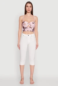 Womens Stylish Floral Mesh Bustier Crop Top, Pink, Size L