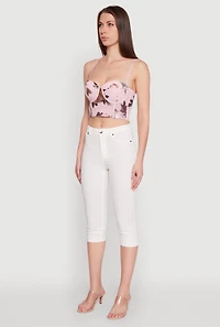 Womens Stylish Floral Mesh Bustier Crop Top, Pink, Size L