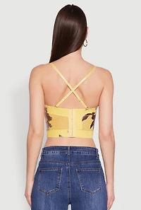 Womens Stylish Floral Mesh Bustier Crop Top, Yellow, Size M