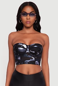 Womens Foil Screen Camo Convertible Bustier Top, Multi, Size S