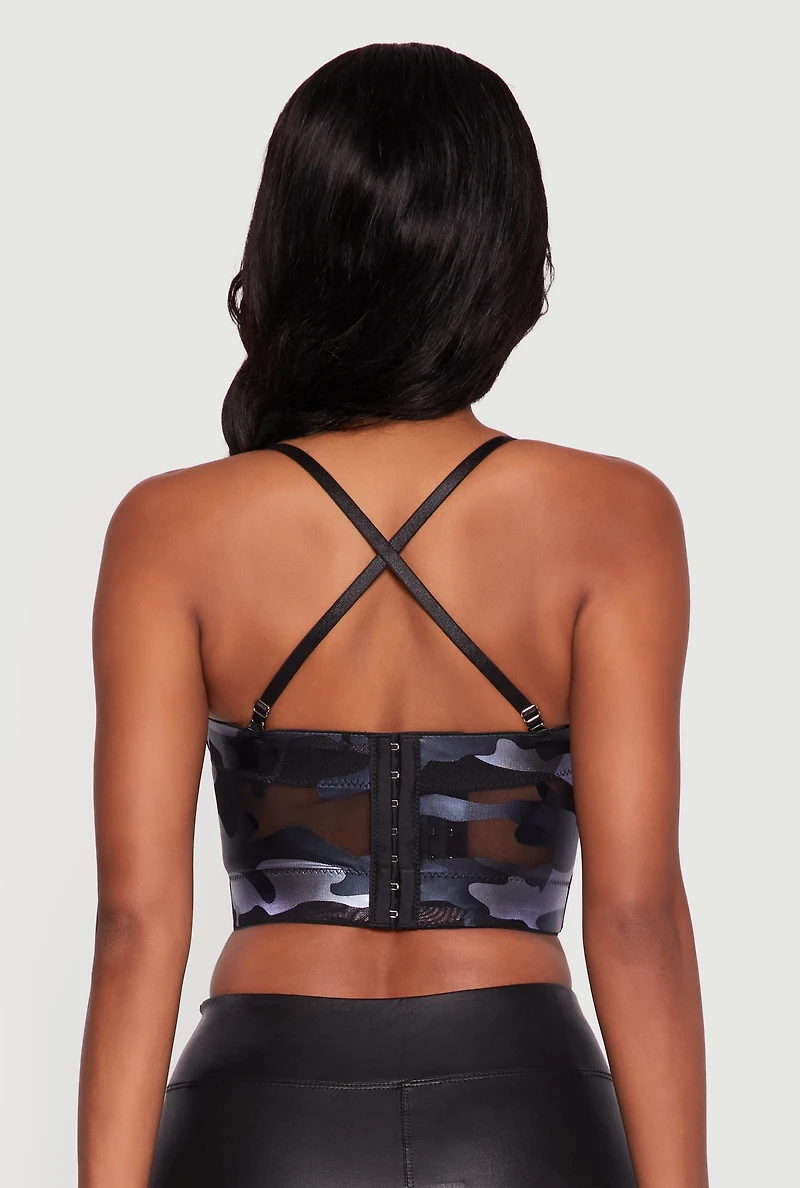 Womens Foil Screen Camo Convertible Bustier Top, Multi, Size S