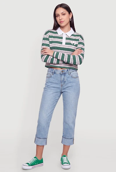 Striped Contrast Trim 84 Graphic Polo Shirt