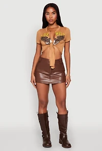 Womens Live Wild Plunge Tie Front Crop Top, Brown,