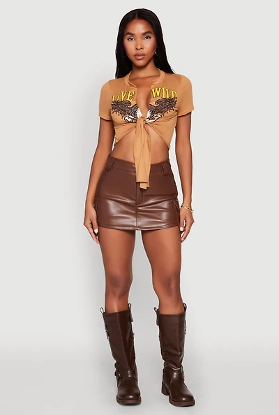 Live Wild Plunge Tie Front Crop Top