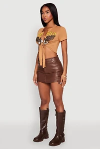 Womens Live Wild Plunge Tie Front Crop Top, Brown,
