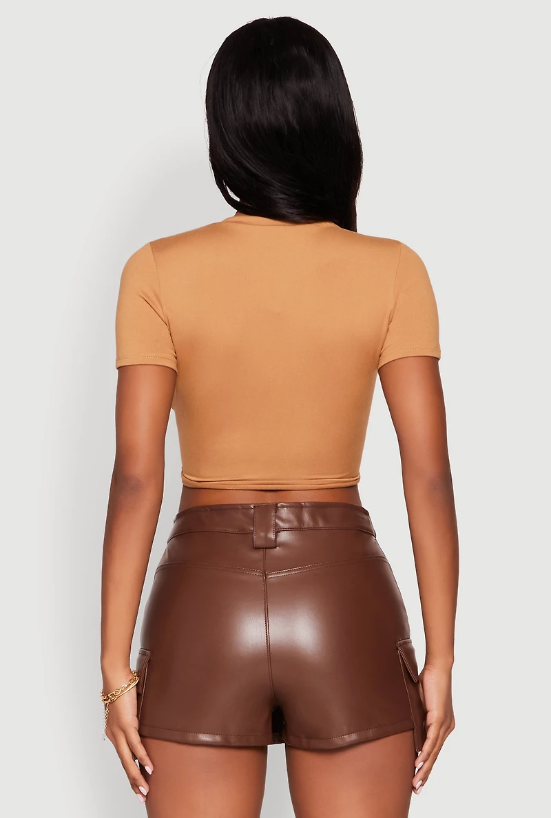 Womens Live Wild Plunge Tie Front Crop Top, M