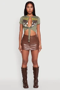 Womens Live Wild Plunge Tie Front Crop Top, Green, Size S