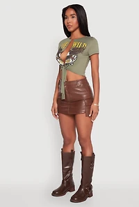Womens Live Wild Plunge Tie Front Crop Top, Green, Size XL