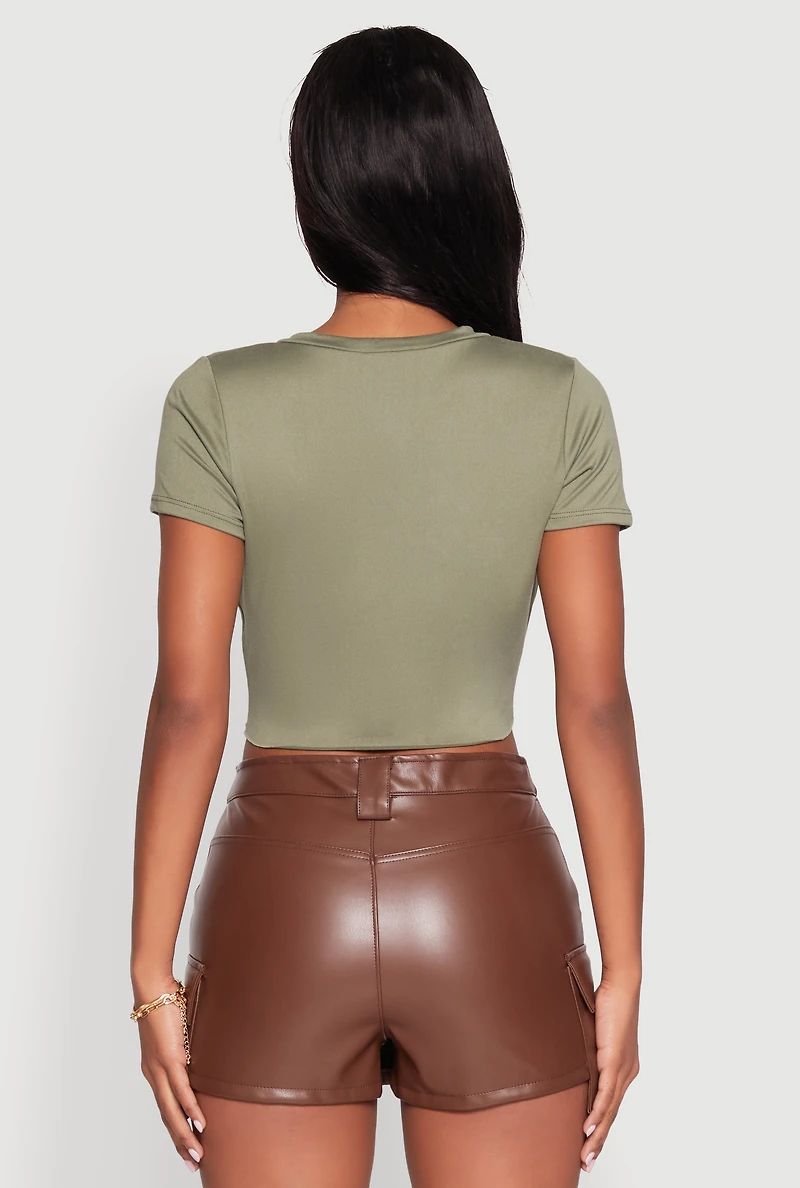 Womens Live Wild Plunge Tie Front Crop Top, Green, Size XL