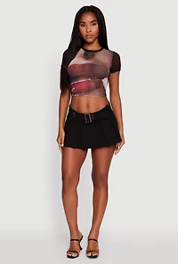 Womens Lip Graphic Mesh Crop Top, Black,