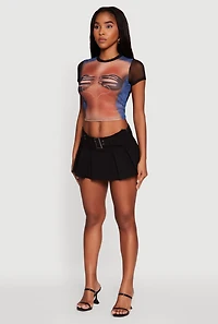 Womens Mesh Graphic Print Crop T-Shirt, Multi,