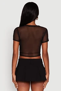 Womens Mesh Graphic Print Crop T-Shirt, Multi,