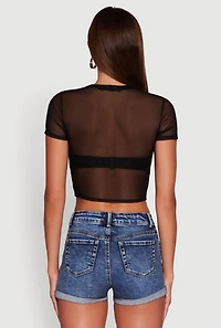 Womens Dual Face Graphic Mesh Crop Top, Multi, Size XL