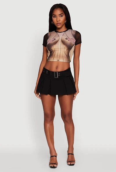 Womens Mesh Hands Graphic Cropped Tee, Multi, Size S