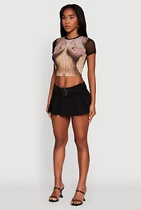 Womens Mesh Hands Graphic Cropped Tee, Multi, Size XL
