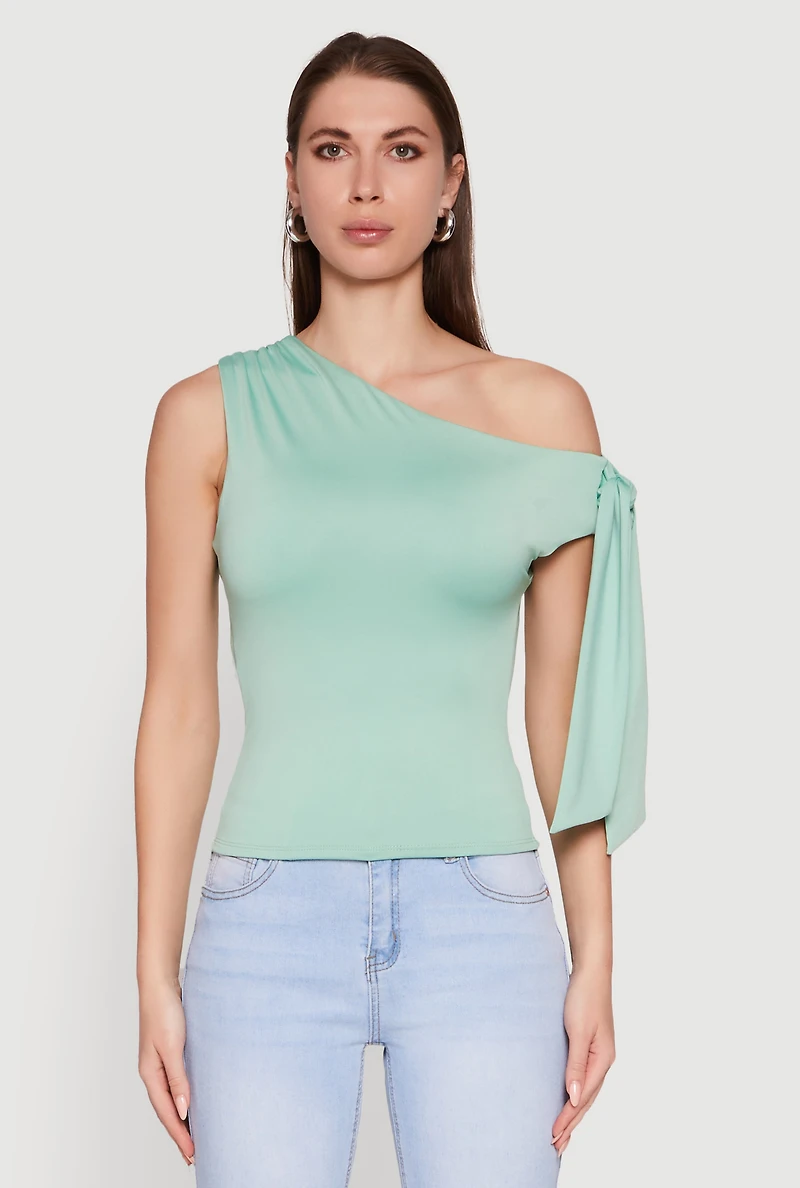 Trendy Tie Sleeve Ruched Asymmetrical Top