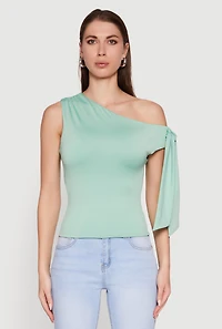 Trendy Tie Sleeve Ruched Asymmetrical Top