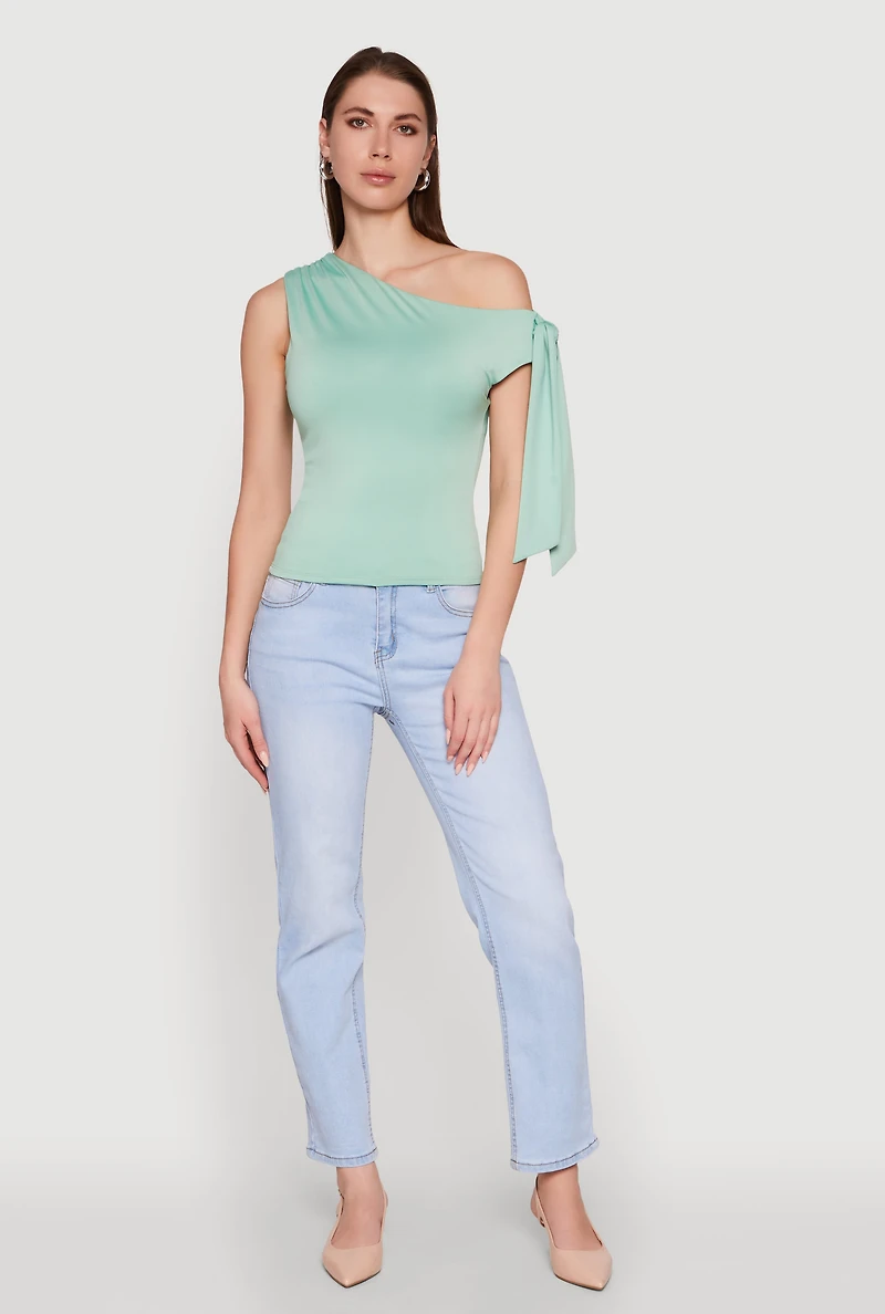 Trendy Tie Sleeve Ruched Asymmetrical Top