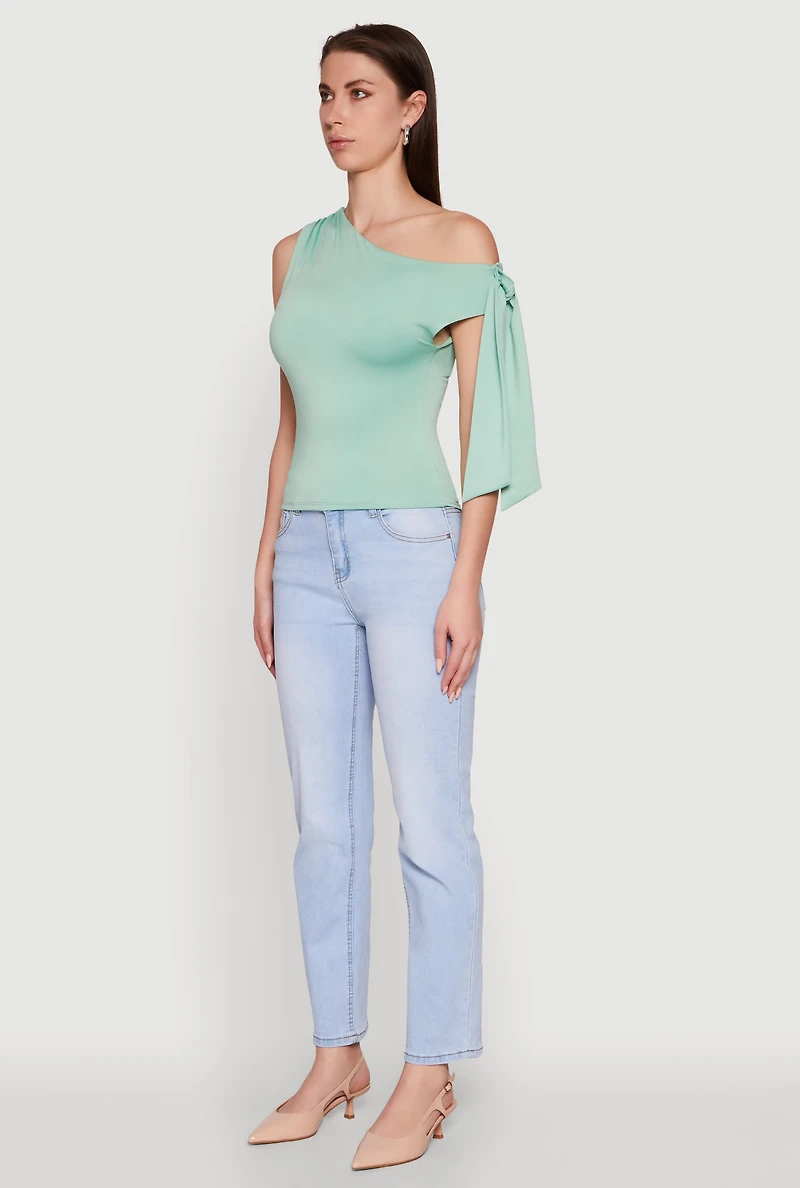 Trendy Tie Sleeve Ruched Asymmetrical Top