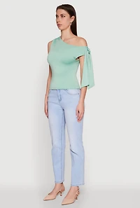 Trendy Tie Sleeve Ruched Asymmetrical Top