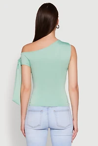 Trendy Tie Sleeve Ruched Asymmetrical Top
