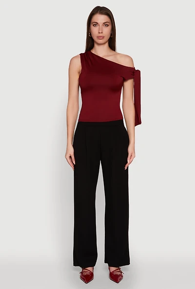 Womens Trendy Tie Sleeve Ruched Asymmetrical Top, M