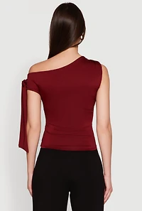 Womens Trendy Tie Sleeve Ruched Asymmetrical Top, M