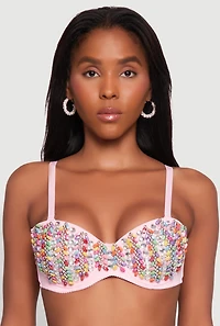 Womens Cropped Rhinestone Bustier Top, Pink, Size M