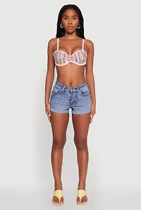 Womens Cropped Rhinestone Bustier Top, Pink, Size S