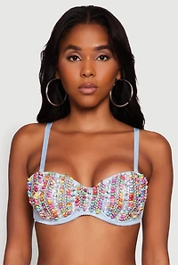 Womens Cropped Rhinestone Bustier Top,