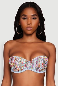 Womens Cropped Rhinestone Bustier Top,