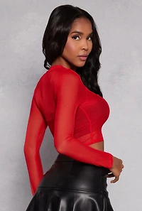 Womens Mesh Long Sleeve Crop Top,