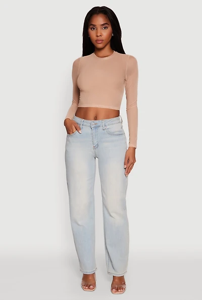 Womens Mesh Long Sleeve Crop Top,