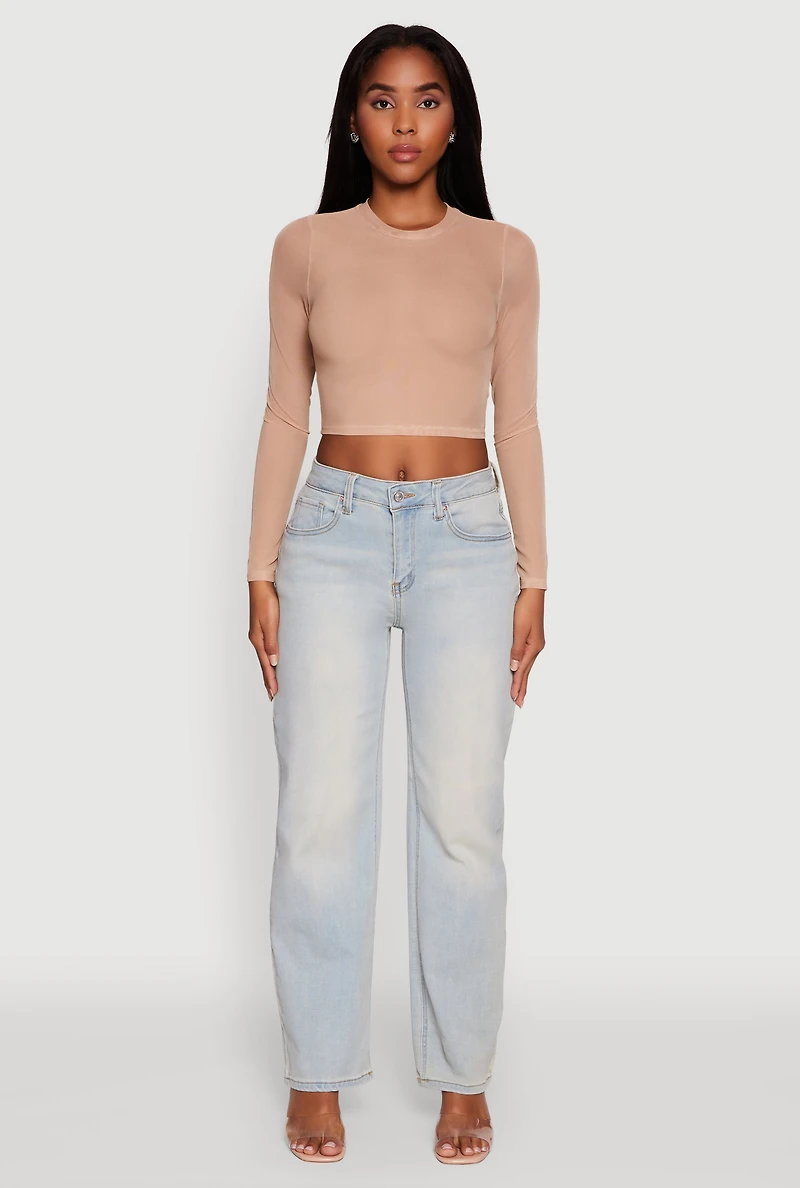 Womens Mesh Long Sleeve Crop Top, M