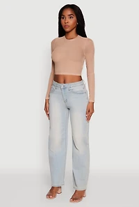 Womens Mesh Long Sleeve Crop Top, M