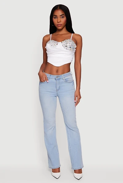 Asymmetrical Rhinestone Cropped Bustier