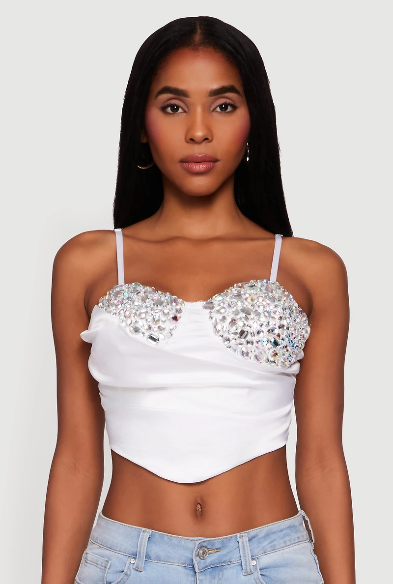 Asymmetrical Rhinestone Cropped Bustier