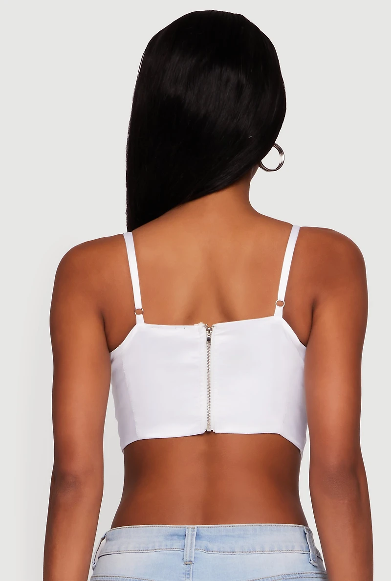 Womens Asymmetrical Rhinestone Cropped Bustier, White, Size L