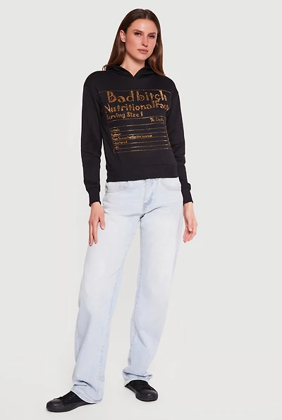Bad Bitch Nutritional Facts Rhinestone Studded Hoodie