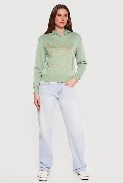 Bad Bitch Nutritional Facts Rhinestone Studded Hoodie