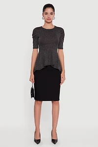 Shimmery Lurex Tie Back Peplum Blouse