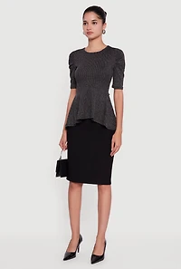 Shimmery Lurex Tie Back Peplum Blouse