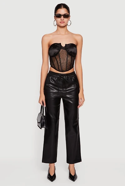 Womens Sheer Mesh Cropped Corset with Satin Cups, Black,