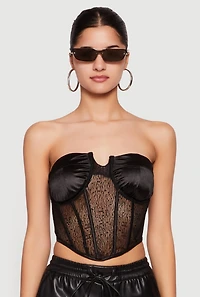 Sheer Mesh Cropped Corset with Satin Cups