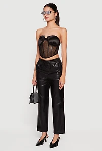 Sheer Mesh Cropped Corset with Satin Cups