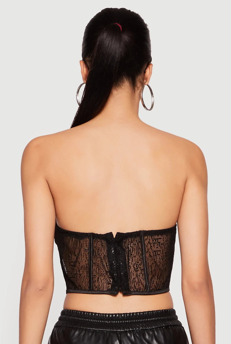 Womens Sheer Mesh Cropped Corset with Satin Cups, Black,