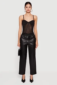 Convertible To Strapless Boning Detail Mesh Bustier Top