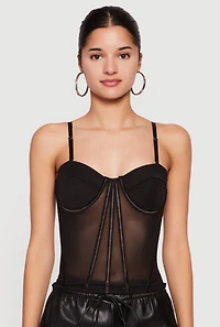 Convertible To Strapless Boning Detail Mesh Bustier Top