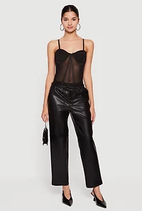 Womens Convertible To Strapless Boning Detail Mesh Bustier Top, Black,